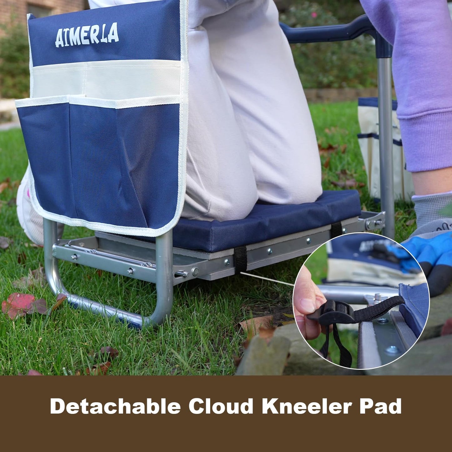 Aimerla K5 Foldable Kneeler Seat - Heavy Duty (Detachable Cloud Kneeler Pad) - Garden Stool - 2 Large Tool Bags - Portable Bench for Indoor & Outdoor