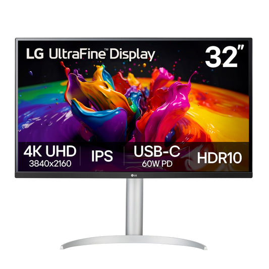 LG 32UP83AK-W 32-inch Ultrafine 4K UHD (3840 x 2160) IPS Computer Monitor, 60Hz, HDR10, Built-in Speaker, Reader Mode, HDMI, DisplayPort, USB Type-C 60W PD, Tilt/Height/Pivot Adjustable Stand, White