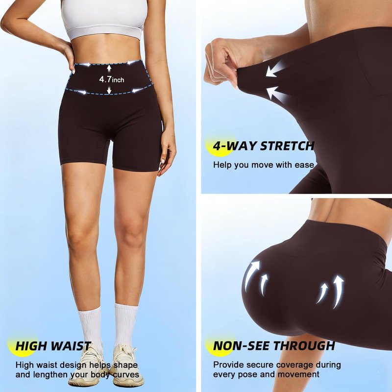 FULLSOFT High Waisted Biker Shorts for Women-5" Tummy Control Fitness Athletic Workout Running Yoga Spring Womens Gym Shorts Deals Christmas Thanks Giving Gifts(Brown,Large-X-Large)