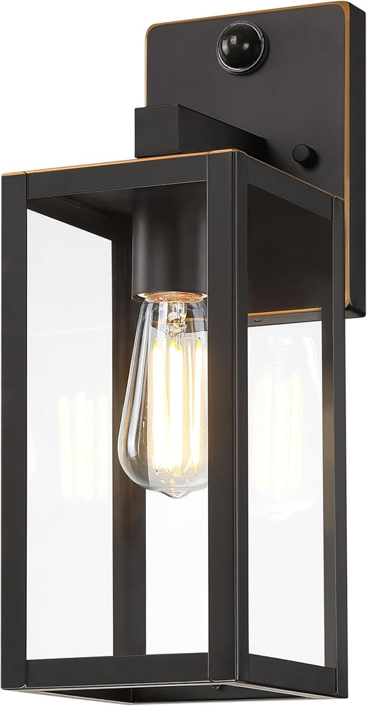 GRUENLICH Dusk to Dawn Large Outdoor Wall Lantern, PIR Motion Sensor Wall Sconce, E26 Base Max 60W, Metal Housing Plus Glass, Oil Rubbed Bronze Finish, Bulb Not Included, 1-Pack