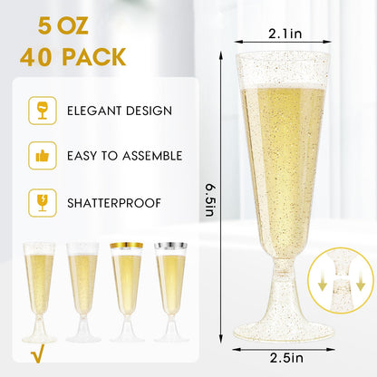 SUREHOME Pink Champagne Flutes Plastic Champagne Glasses Disposable Mimosa Glasses 40 Pack 5 Oz Acrylic Stemware Cocktail Cups Bulk for Valentines Wedding Toasting Engagement Party Supplies