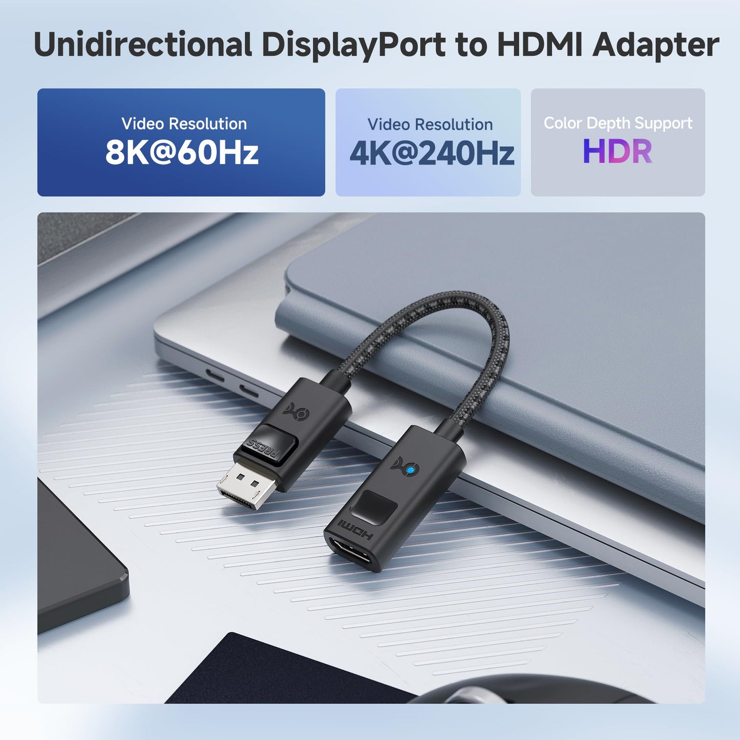 Cable Matters 8K DisplayPort 1.4 to HDMI Adapter with 4K@120Hz or 8K@60hz, Unidirectional (DP 1.4) Display Port to HDMI port 8K Cable Adapter in Black, Support for RTX 3080/3090, RX 6800/6900 and More