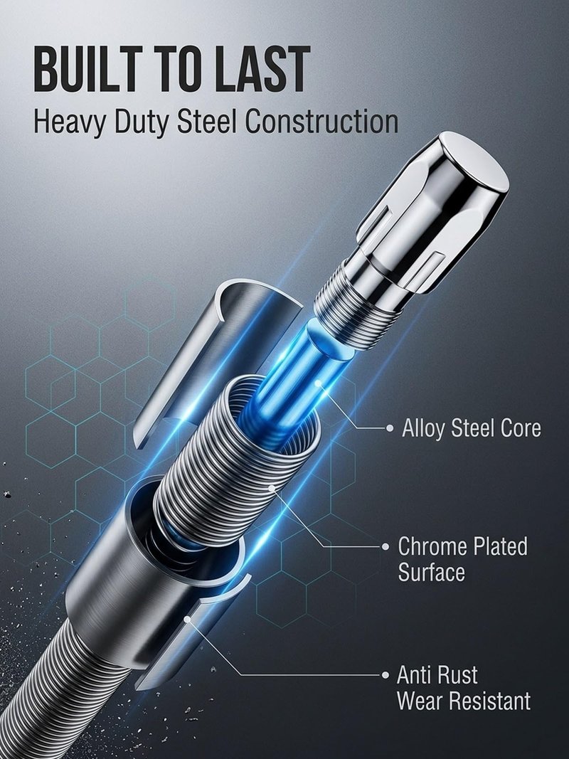 1/2 flexible shaft extension extender torque socket wrench ratchet drive bar bendable spring steel flex reach tool long connecting rod electric impact drill adapter set for Hard to Reach(14in)