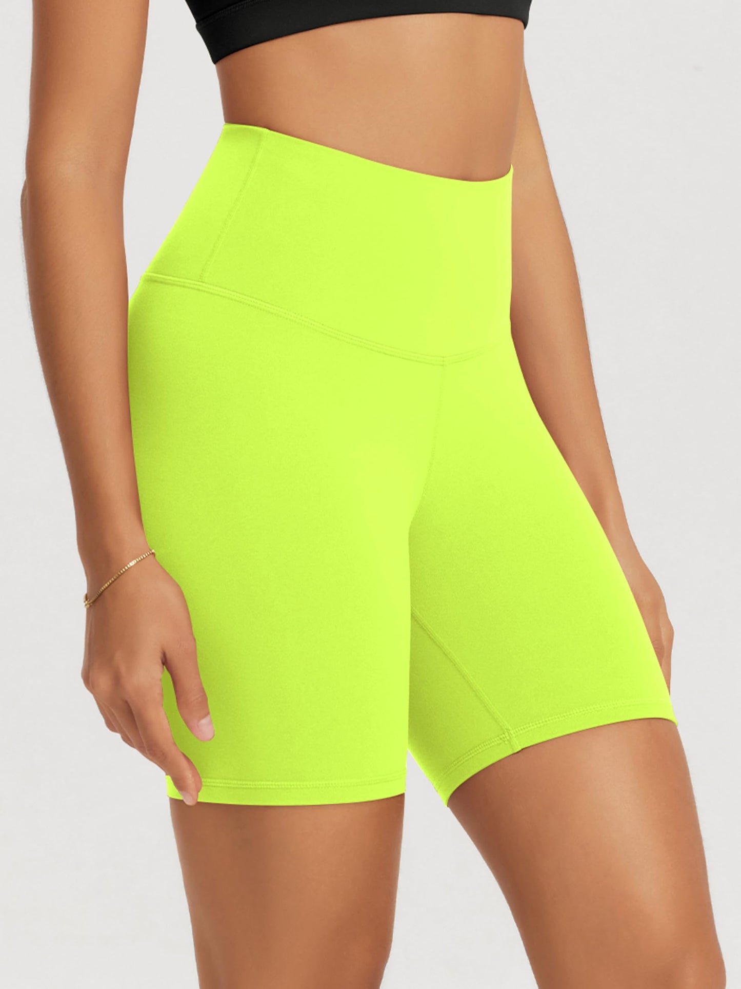 ODODOS Buttery Soft Lounge Yoga Shorts for Women 6" Inseam High Waist Non See Through Biker Shorts, Neon Green Yellow, Medium