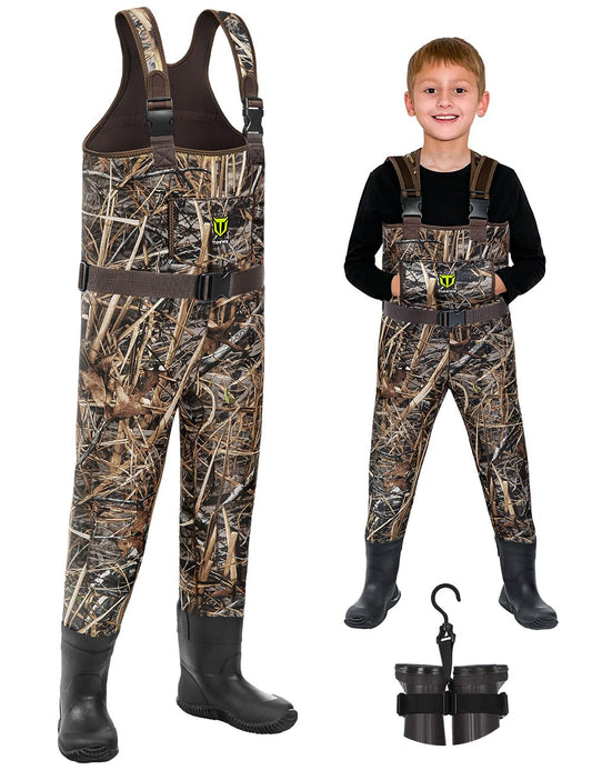 TIDEWE Chest Waders for Toddler & Children, Neoprene Waterproof Insulated Hunting & Fishing Youth Waders for Boy and Girl, Cleated Bootfoot Kids Wader, Next Camo Evos (Size 2T)