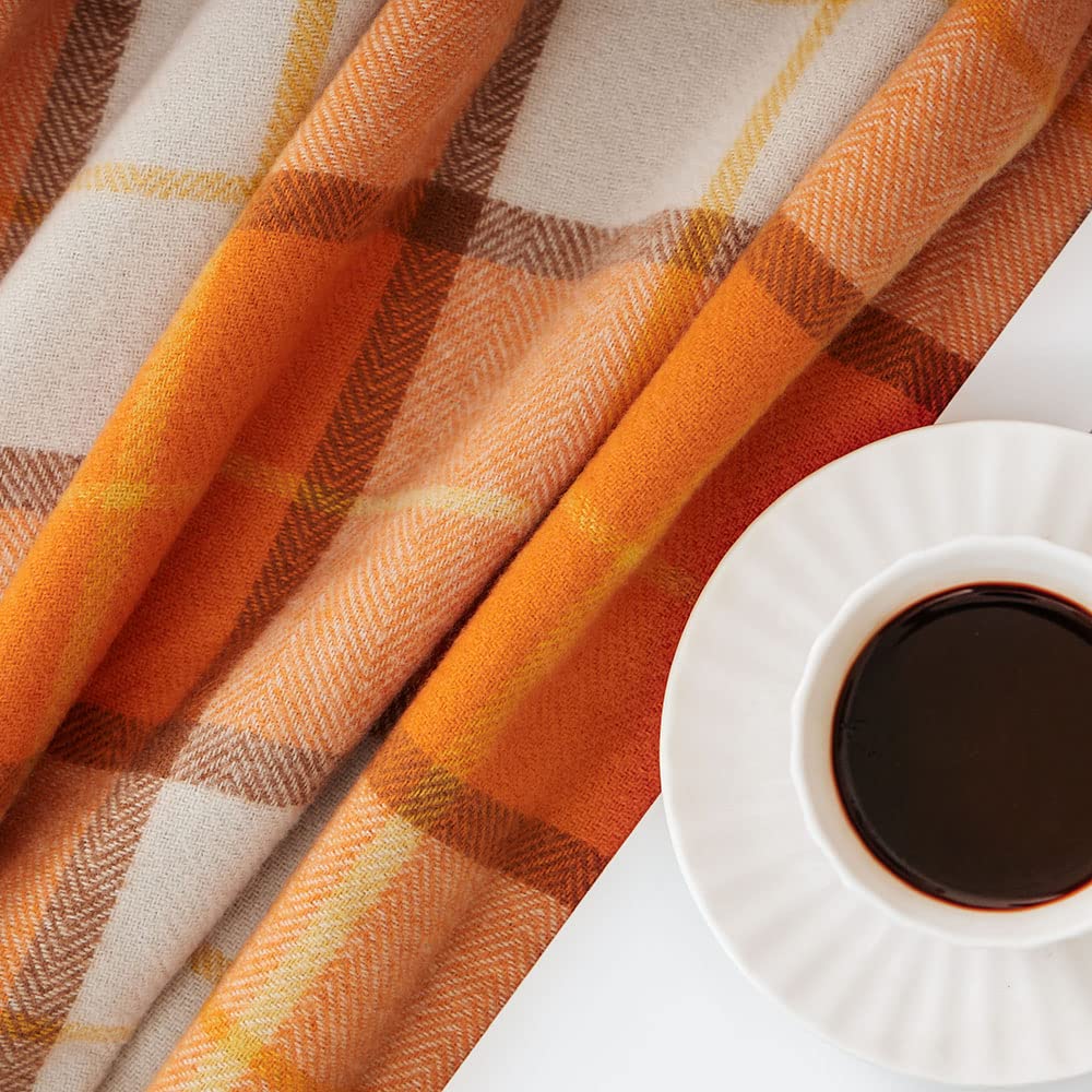 LALIFIT Decorative Faux Cashmere Throw Blankets Soft Fluffy Classic Orange Plaid Fringe Throw Blanket with Tassels Cozy Lightweight for Home Couch Sofa Farmhouse Halloween Decor 50" x 60" (Pumpkin)