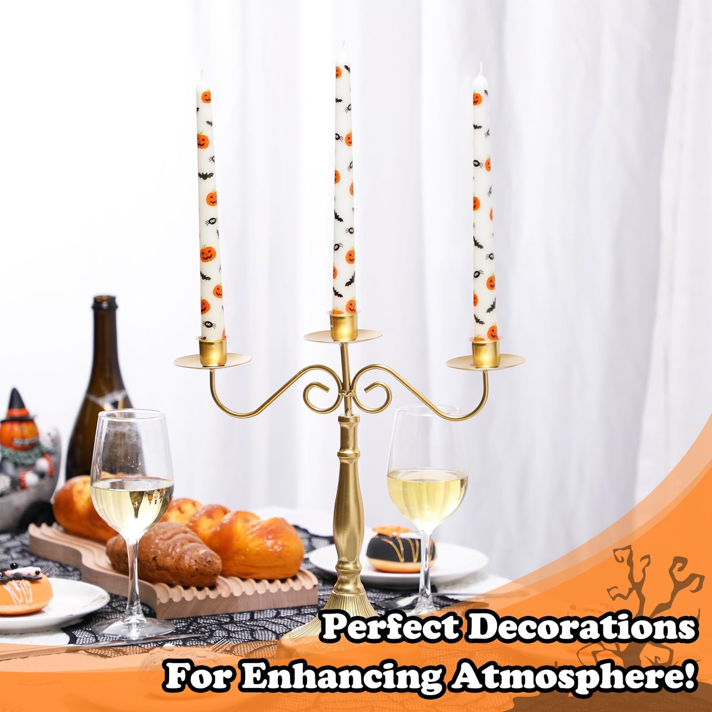 Tuitessine Halloween Taper Candles Decorative 10 Inch Tall Candle Set of 4 Unscented Pumpkin Bat Spider Candlesticks Halloween Dinner Table Decorations Party Decor Spooky Candles Gift
