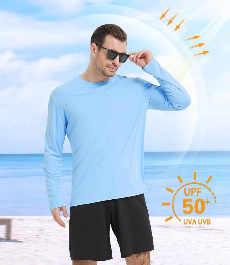 Men's UPF 50+ Rash Guard Swim Shirts - 4 Pack Long Sleeve UV Protection | Ideal for Fishing & Outdoor Activities