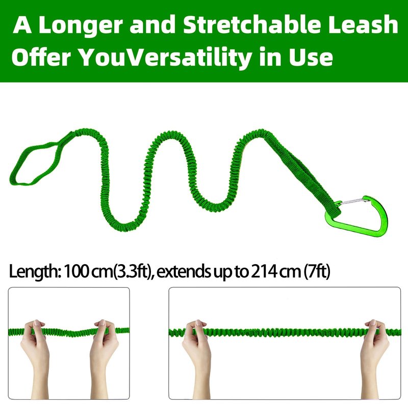 MOOCY Kayak Paddle Leash, 3-7 ft Stretchable Strap Lanyard for SUP, Canoeing, Fishing Accessories - Secure Bungee Rod Holder Tether(Green, 4 Pack)