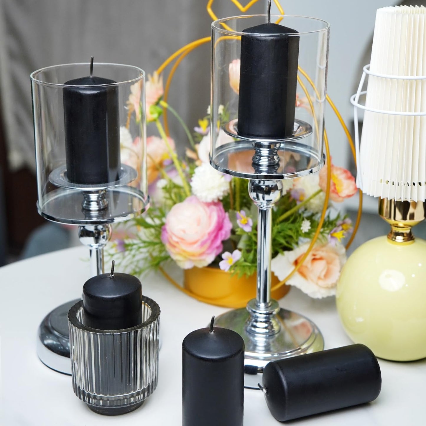 Grcdoyvl Set of 20 | 2-Inch Wide x 4-Inch Tall Black Pillar Candles - Elegant Décor for Home, Events, and Celebrations - Deep Black Finish