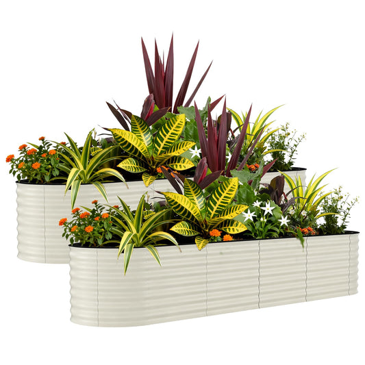 Garvee 2 Pack 8x2x2ft Galvanized Raised Garden Bed Kit, Oval Metal Planter Boxes with Anti-Cut Safety Edges, Rust-Resistant Deep Root Planters for Outdoor Vegetables, Flowers, Herbs, Green