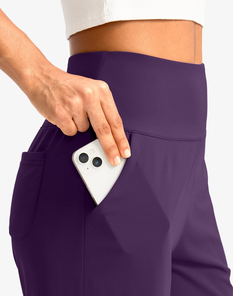 G Gradual Women's Bermuda Long Shorts with Pockets 9" High Waisted Knee Length Shorts for Women Walking Athletic Workout(Purple,S)