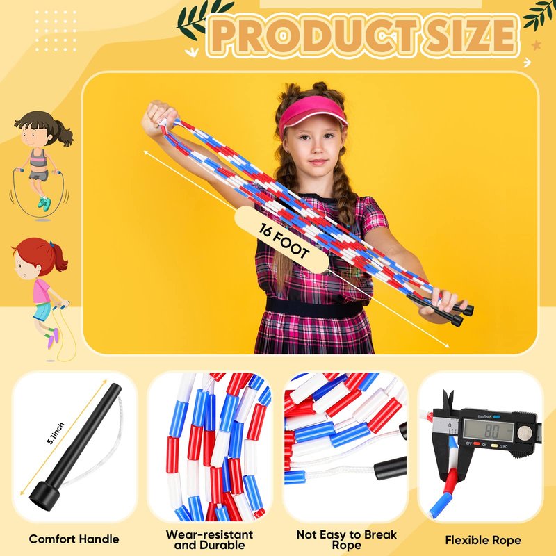 Zubebe 6 Pcs 16-foot Double Dutch Jump Ropes Bulk Segmented Skipping Colorful Beaded Ropes for Kids Adults Fitness Physical Education Gym Class School Sports Outdoor Activities, Red White and Blue