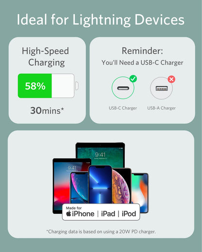 Anker USB C to Lightning Cable, MFi Certified Powerline III Flow Silicone Charging Cable for iPhone 13 13 Pro (Cloud White, 6ft)