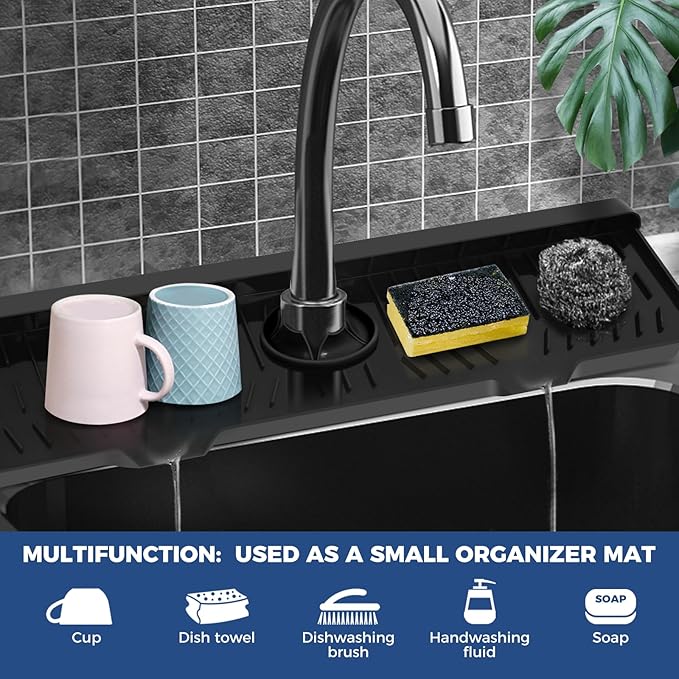 24" Splash Guard Plus Size Silicone Sink Faucet Drying Mat Handle Drip Catcher