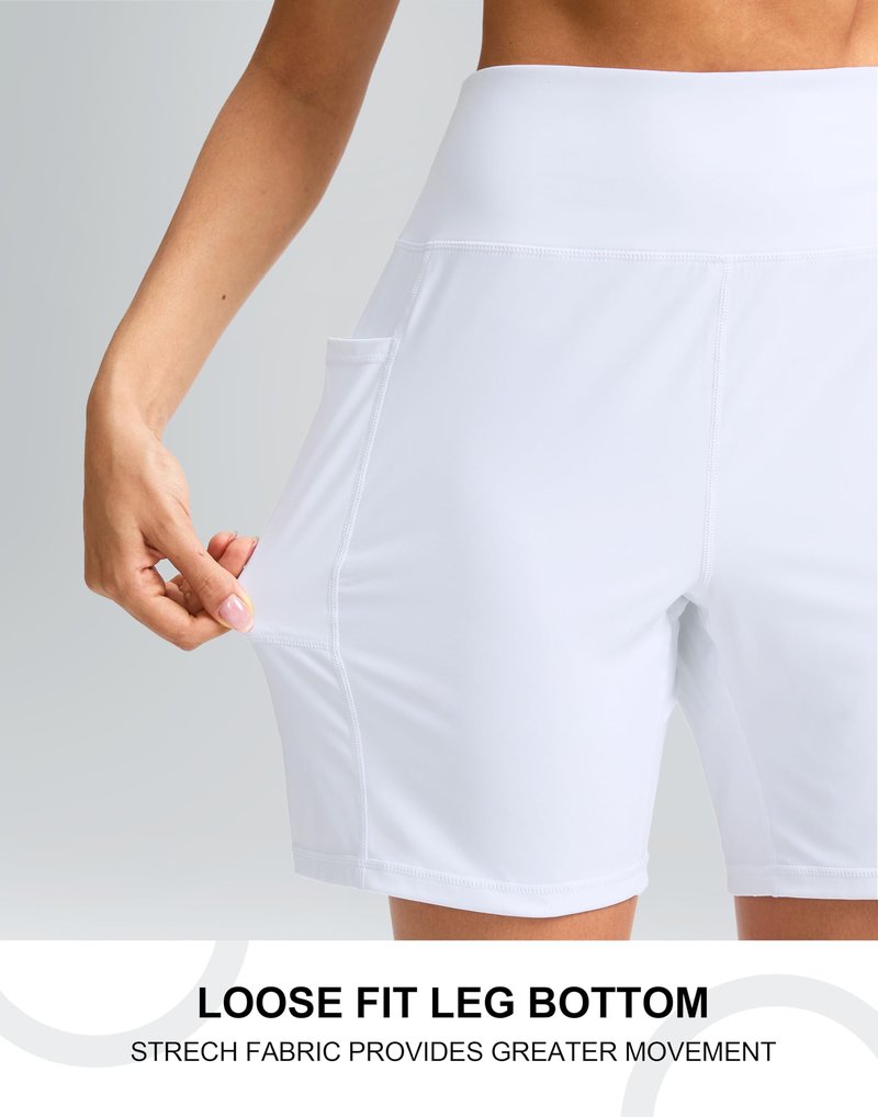 G Gradual Women's 7'' Athletic Long Shorts with Pockets High Waisted Stretch Bermuda Shorts for Women Walking Workout Casual(White,XL)