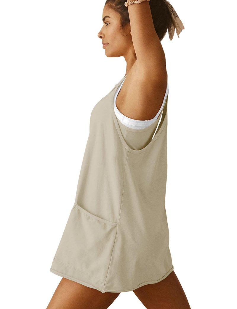 VIUTIL Womens Athletic Dress Built in Shorts Hot Shot Mini Dress Spaghetti Straps Tennis Workout 2026 Summer Romper Dress, Khaki, Medium