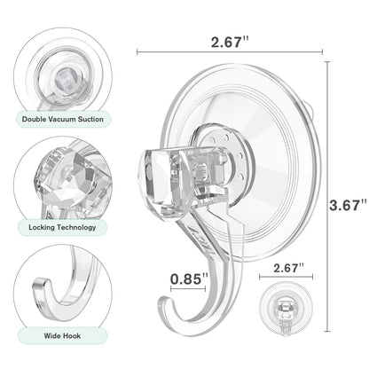 VIS'V Wreath Hanger, Large Suction Cup Wreath Hooks, Heavy Duty, 22 LB Capacity, Removable and Reusable, Clear, 4 Pcs