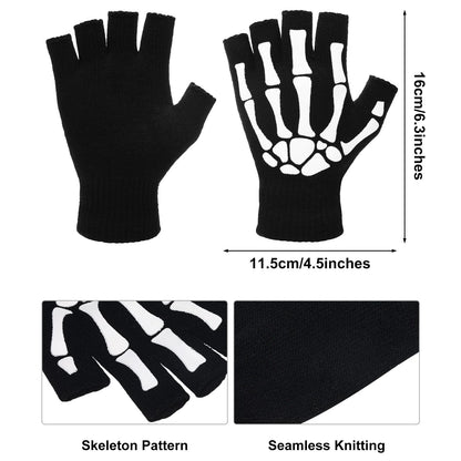 SATINIOR Skeleton Fingerless Gloves for Men Women Halloween Costume Skull Goth Bone Hand Glove Unisex Skeleton Gloves(4 Pairs)