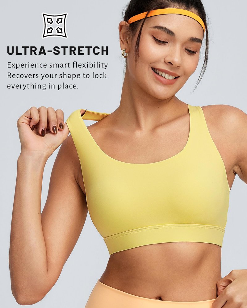 RUNNING GIRL Sports Bras for Women High Support, Adjustable Straps High Impact Sports Bras with Sewn in Pads Workout Running Bra(3173 Bright Yellow L)