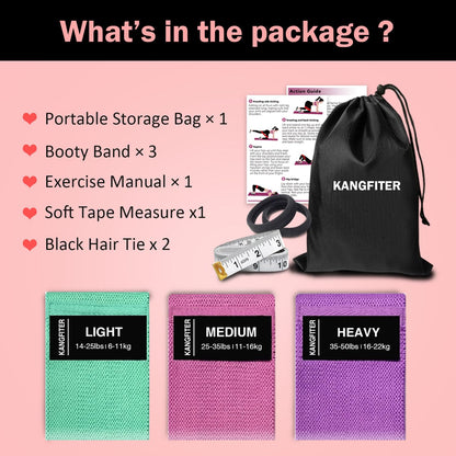 KANGFITER Non-Slip Fabric Resistance Bands for Working Out, Loop Exercise Bands for Booty Leg, Butt, Glute, Stretch Workout Bands for Women & Men, Hip Elastic Bands for Home Gym Fitness, Yoga, Pilates