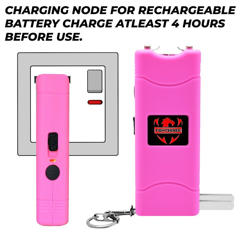 FIGHTSENSE Super Heavy Duty Keychain Stun Gun with Flashlight for Men and Women self Defense Device, Rechargeable Stun Gun, Nylon Holsters (Pink)