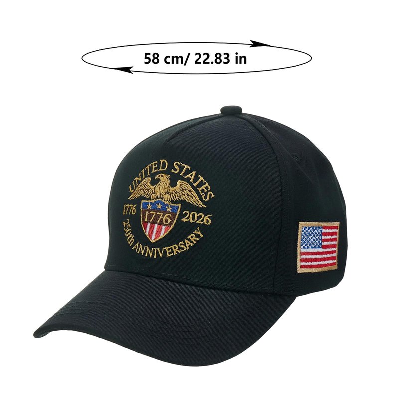 United States 250th Anniversary Baseball Hat,1776-2026 Patriotic Embroidered Adjustable Cap for Men & Women (Black)
