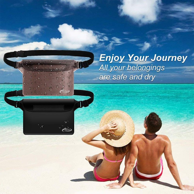 AiRunTech Waterproof Fanny Pack, Beach Cruise Vacation Essentials, Waterproof Pouch Protect Phone Passport Valuables Dry Safety, Paddle Board Kayaking Boating Swimming Accessories-2 Pack（Gray + Black）