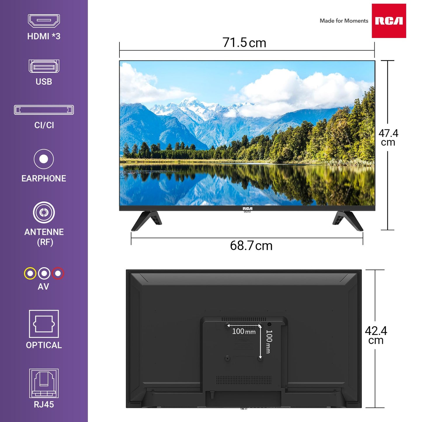 RCA Roku TV 32" Smart TV, RK32HN1 32 Inch HD TV with Apple TV+ BBC Netflix Freeview, DVB-T2/T Dolby Audio HDMI USB, Ideal Television for Small Lounge