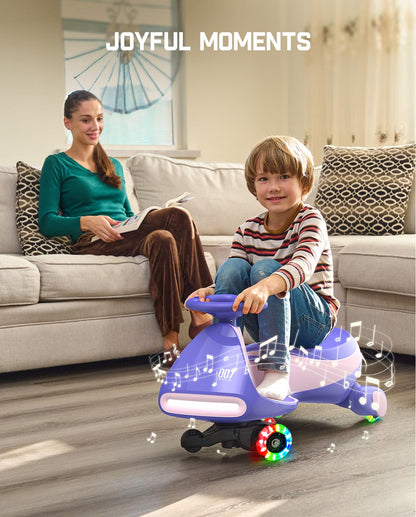 FanttikRide N7 Pro Electric Wiggle Car with Pedal, Rechargeable Battery, CyberWiggle, 2 in 1 Swing Car, 2 Speed, Anti-Rollover, Flashing Wheels, Bluetooth, for Ages 3 and Up, 150 Lbs, Pink