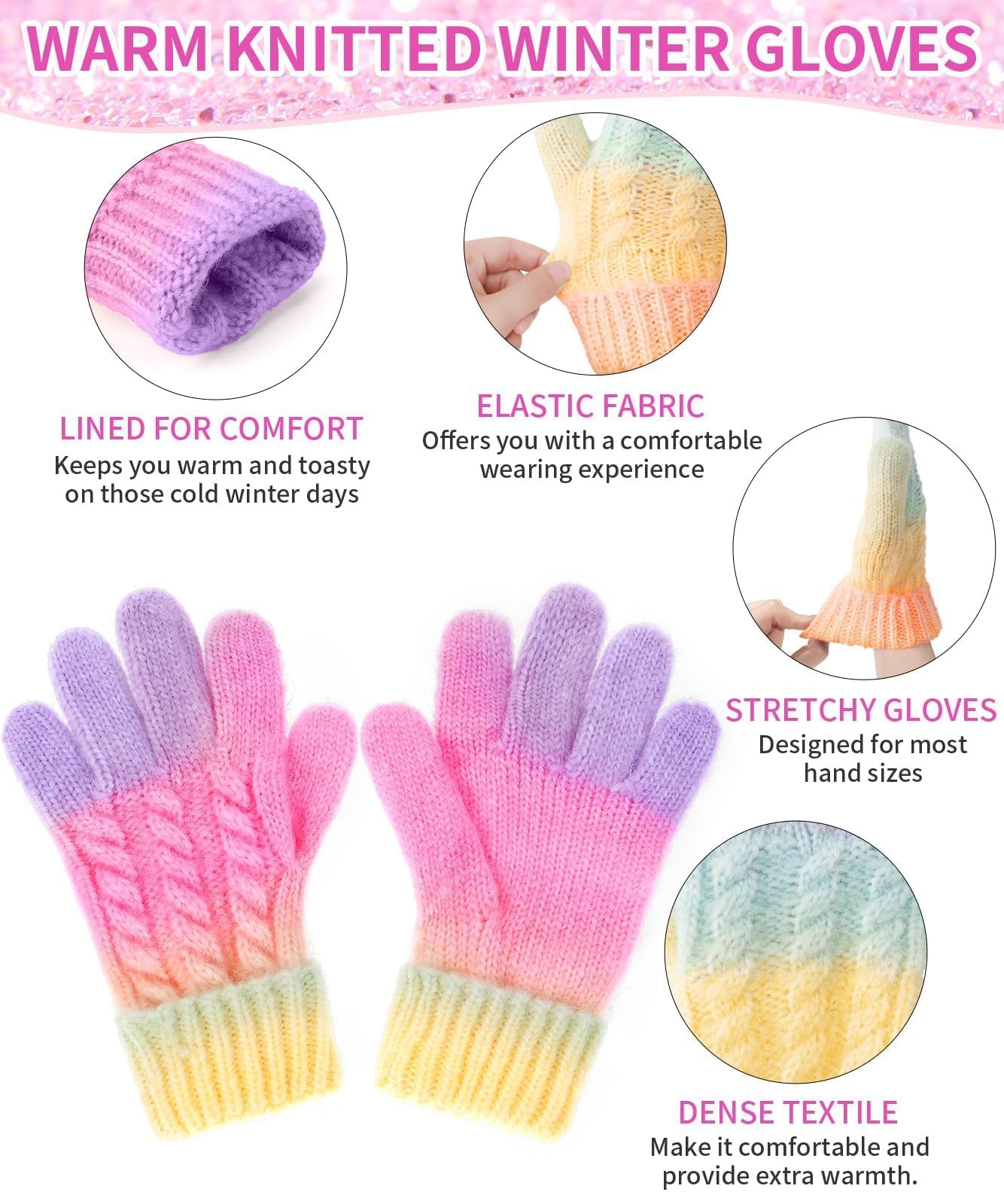Kids Winter Hat Scarf Gloves Set, Girls Boys Toddler 8% Wool Warm Fleece Lined Pom Pom Beanie Hat Knit Neck Scarf Soft Thick Mittens Gloves for Cold Weather 3 In 1 Birthday Christmas Gift for Children