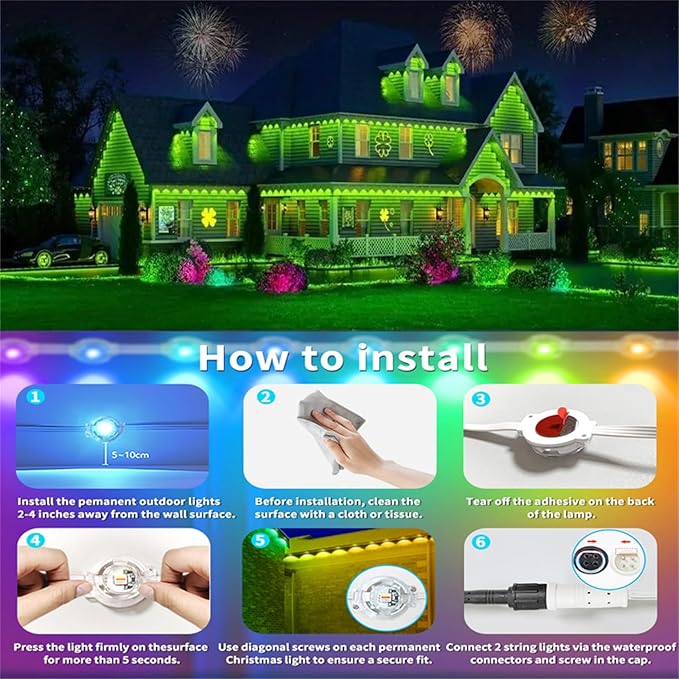 82FT Permanent Outdoor RGB Light,IP67 Waterproof Smart LED Eaves Light with App/Remote Control,for Christmas and All Holiday Decor,Daily and Accent Lighting,House Roof and Garden Lighting