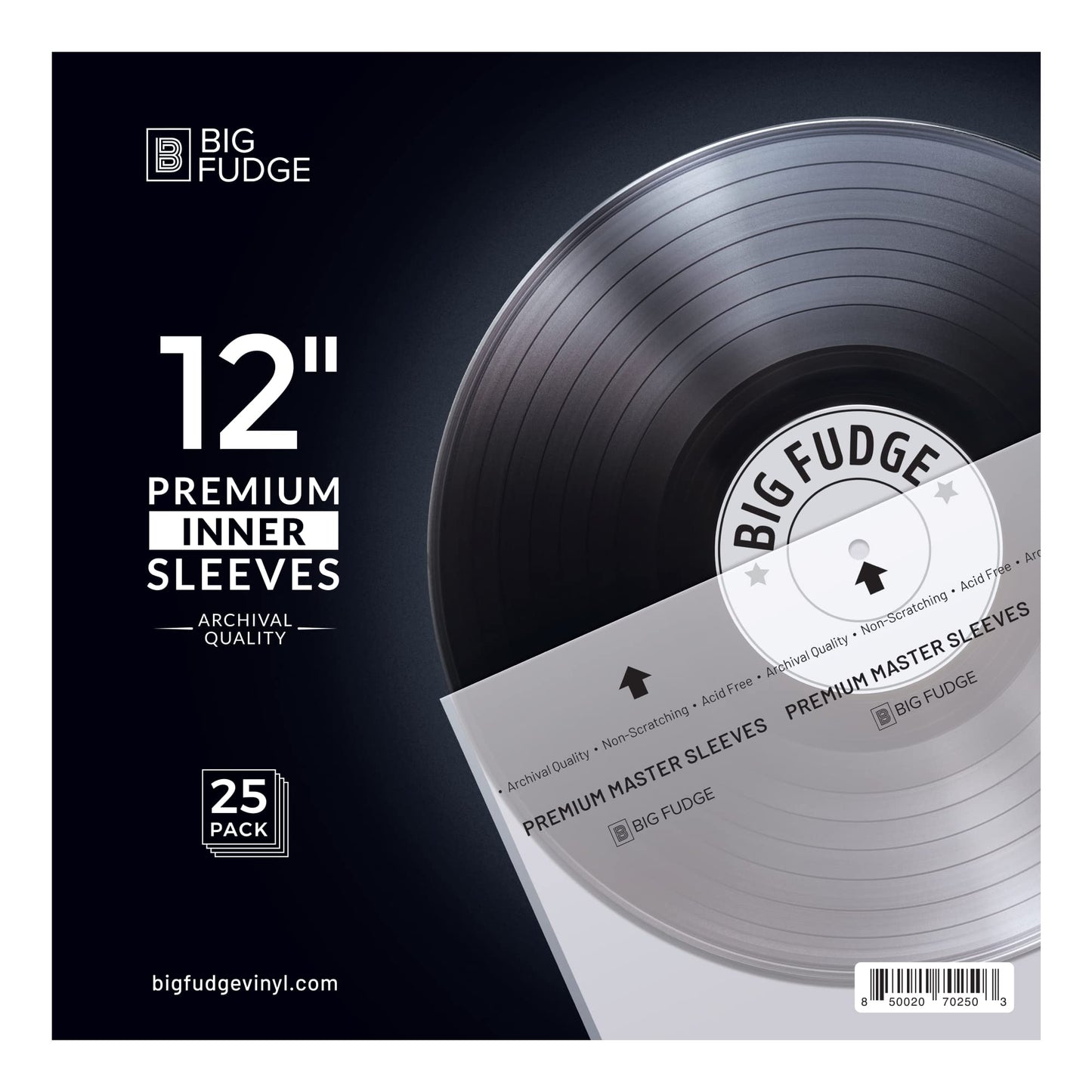 Big Fudge 25x Premium Vinyl Record Inner Sleeves - Clear 3-Ply Album Covers with Anti-Static Rice Paper - Master Vinyl Record Sleeves - Acid Free Protective Cover for 12" Records