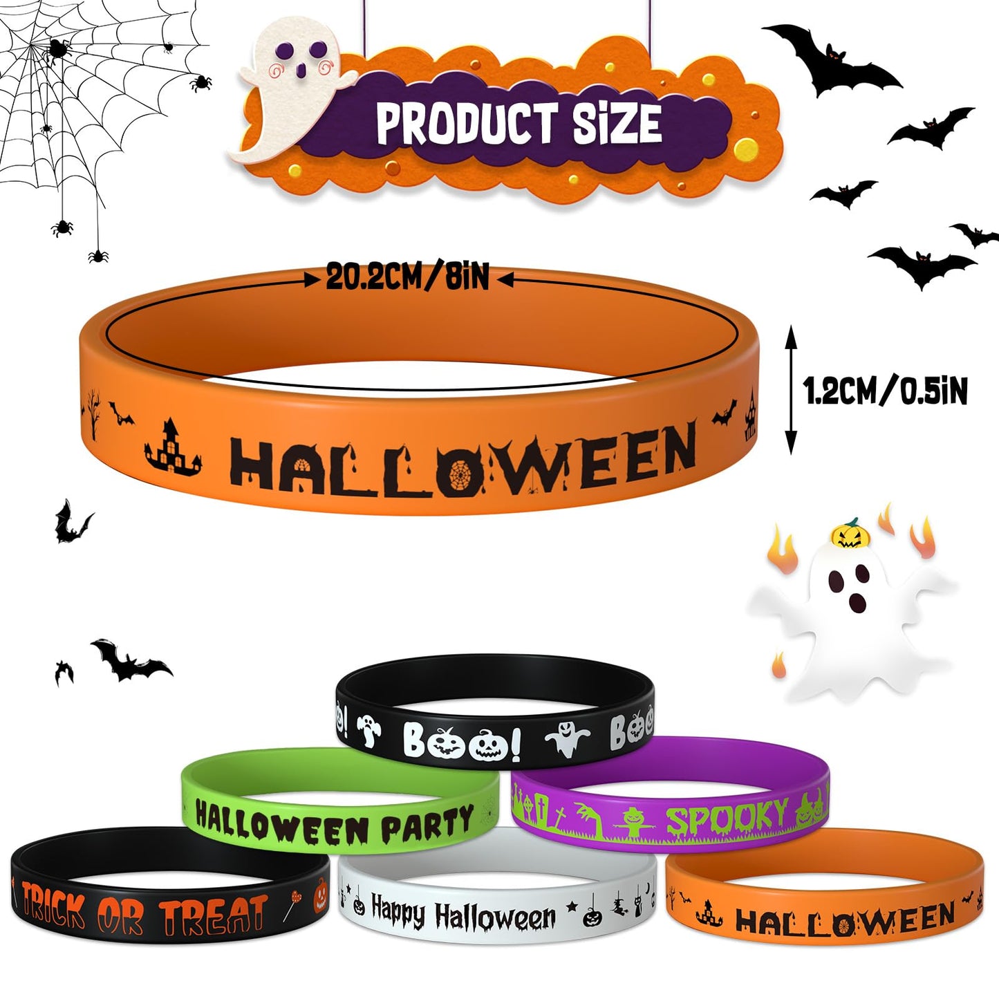NEBURORA 24 Pcs Halloween Rubber Bracelets Silicone Wristbands Halloween Party Favors Trick or Treat Gifts Goodie Bag Stuffers