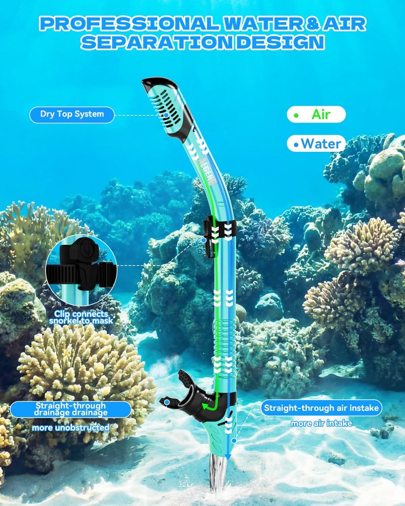 Aegend Diving Dry Snorkel for Adult & Youth - Foldable Snorkeling Gear with Top Dry Valve, Perfect for Snorkeling, Freediving, Swimming and Scuba Diving (Cyan & Rose Red)