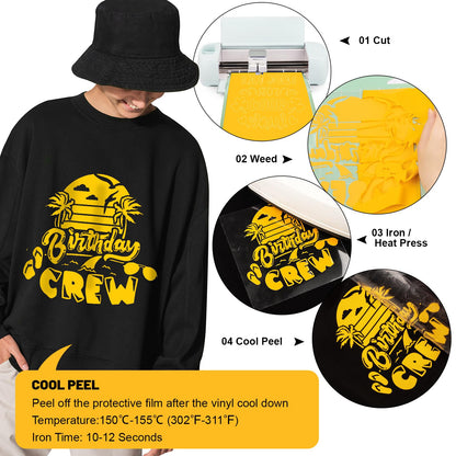 GIRAFVINYL Halloween Golden Yellow Heat Transfer Vinyl - 12” X 5ft Yellow Iron On Vinyl Yellow HTV Vinyl for T- Shirt, Easy to Use