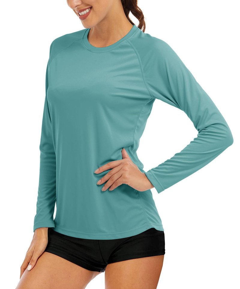 MAGCOMSEN Womens Long Sleeve Shirts - Sun Protection & Rashguard Summer Tees for Women - Grey & Green