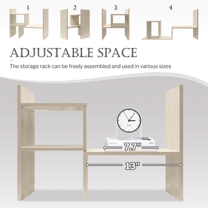 Jerry & Maggie Desktop Organizer Office Storage Rack Adjustable Wood Display Shelf, White, 5 Units, 16"L x 15.8"H x 6.8"W