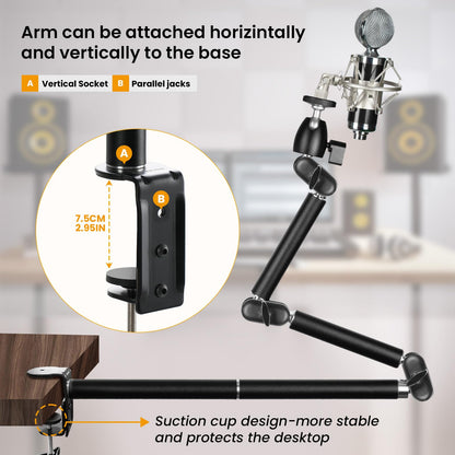 TARION Desk Camera Mount Stand Heavy Duty Articulated Camera Arm Articulating Table Mount Camera Stand Adjustable Flexible Gear Joints TKA01-L