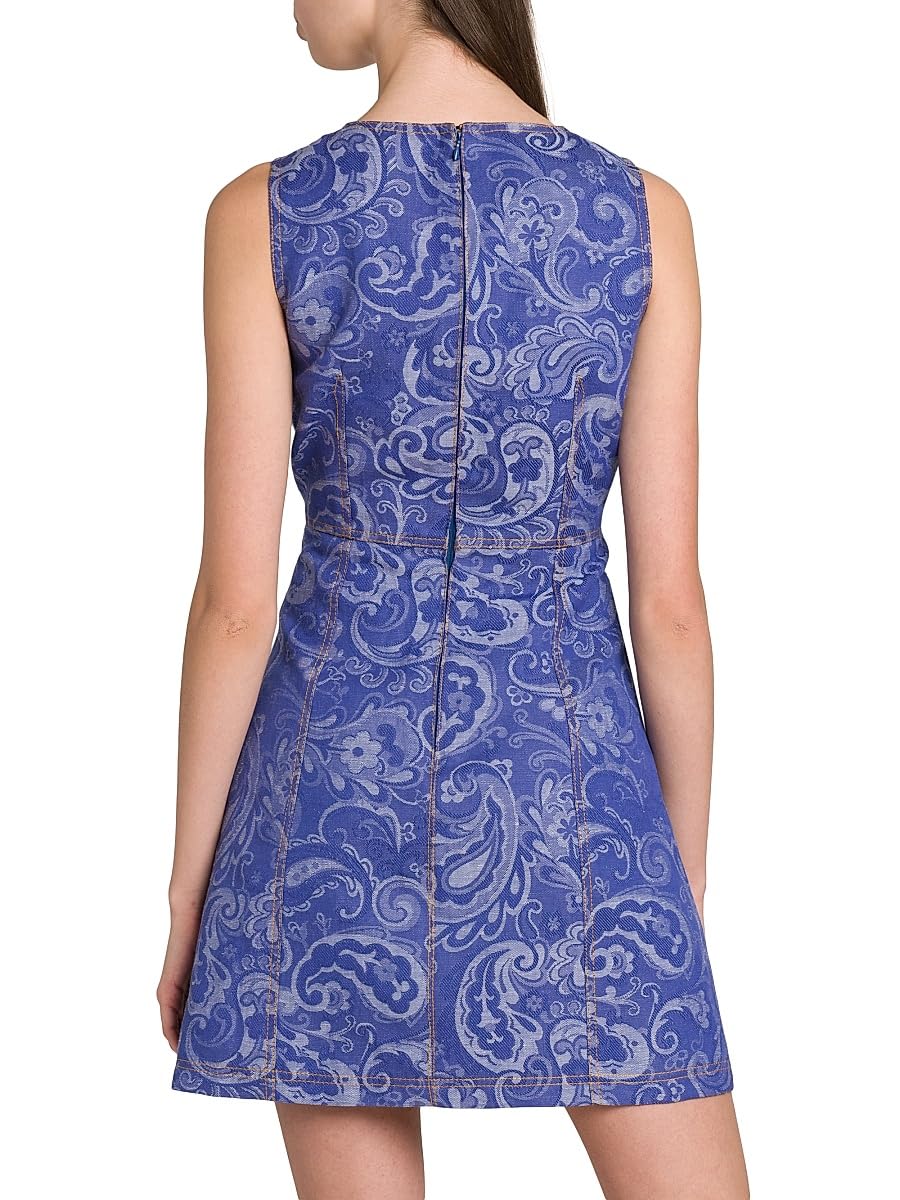 Etro, Paisley Sleeveless Denim Sheath Minidress, 36 (0), Multicolor Azure Base