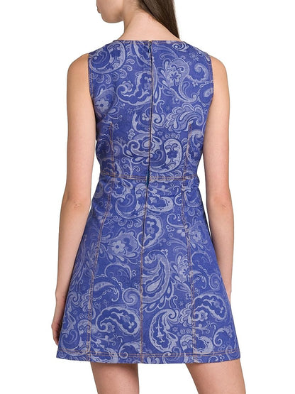 Etro, Paisley Sleeveless Denim Sheath Minidress, 36 (0), Multicolor Azure Base