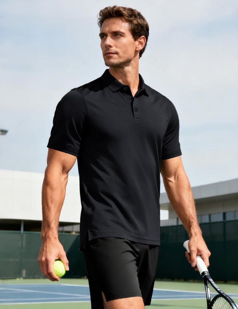 MAGCOMSEN Black Polo Shirts for Men Short Sleeve Performance Moisture Wicking Golf Polos Athletic Work Casual Plain Collared Shirt