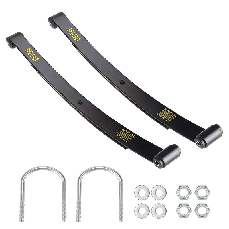 10L0L Heavy Duty Tapered Rear Leaf Springs Kit (2-Leaf) for EZGO RXV 2008-2013 - Includes Bushings, U-Bolts, Nuts, Sleeves - OEM 603498 604494