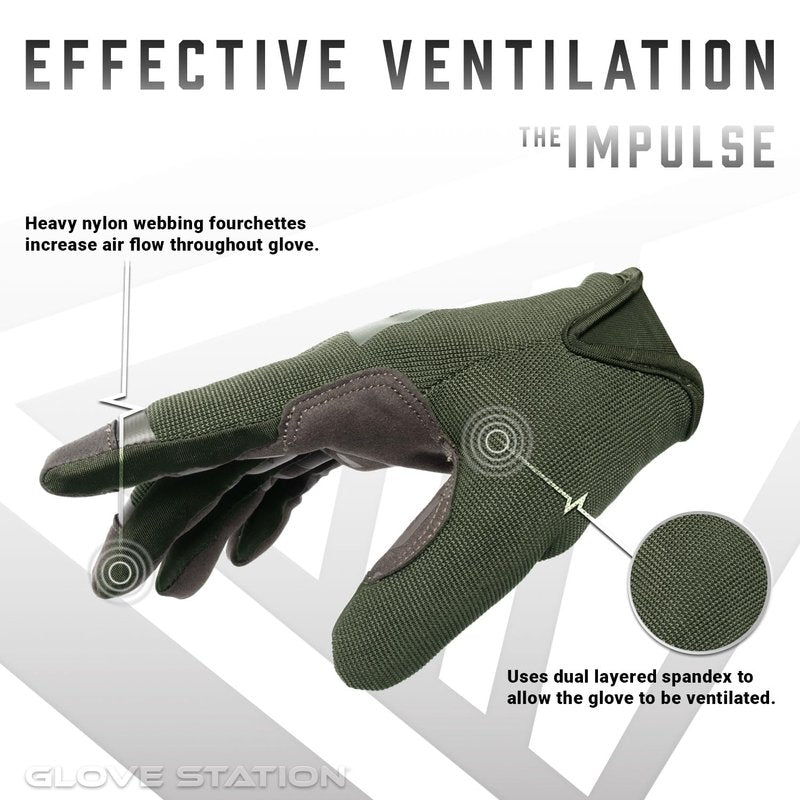 Glove Station The Impulse Gloves for Men with Touchscreen Compatibility – Suede Leather & Spandex Gloves for Motorcycle, Airsoft, Paintball & Work Use – XL, Green