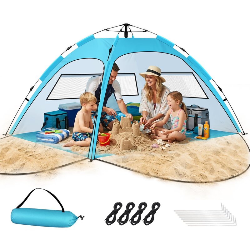Pop Up Beach Tent Sun Shelter – Easy Set up in 3S Instant, Tents for 4/5 Person Beach Umbrella Sun Shelter Shade, UV 50+ Protection, Wind Resistant, Lightweight Portable Baby Tents Shade for Family