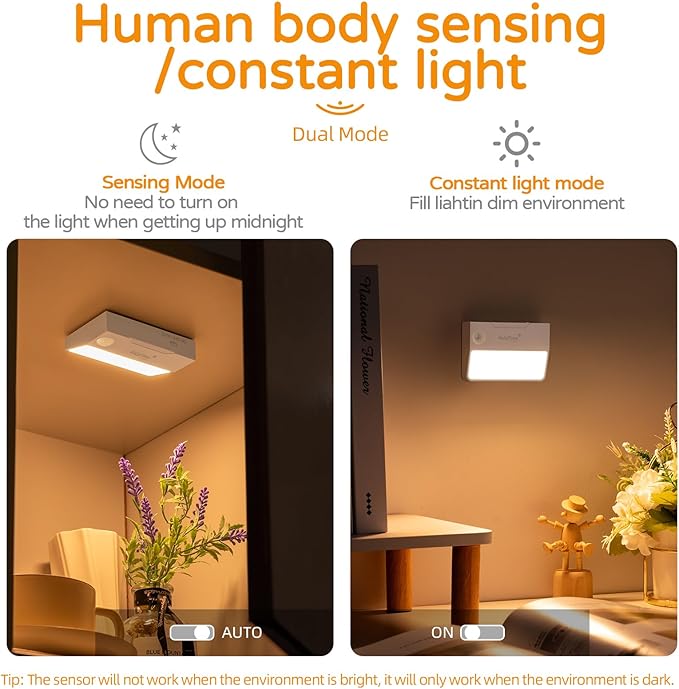 4 Pack Motion Sensor Night Light, Rechargeable Stair Lights Indoor, Warm White Motion Sensor Light Indoor, Battery Operated Night Light for Hallway, Stairway, Bathroom, Bedroom, Kitchen