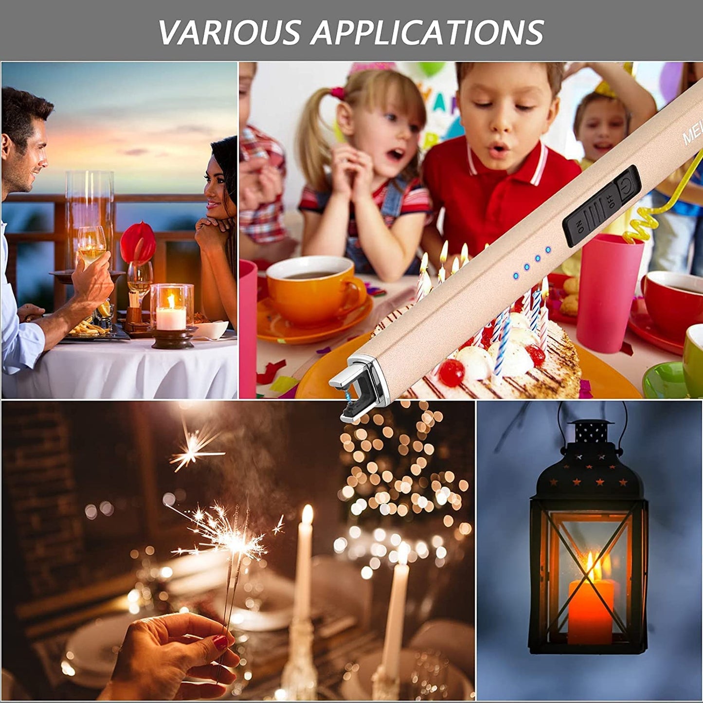 MEIRUBY Lighter Electric Candle Lighter Long Electronic Rechargeable USB Arc Windproof Flameless Lighters for Candle Camping BBQ Birthday Women's Day Gifts for Women Mom Wife Men, Gold