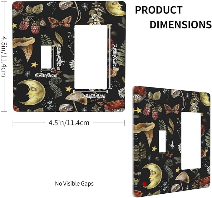 Nature Plant Botanical Daisy Mushroom Snails And Moon 2 Gang Combination Light Switch Cover Decorative Toggle Rocker/Decora Wall Plate Electrical Faceplate for Bathroom Kitchen Home Decor