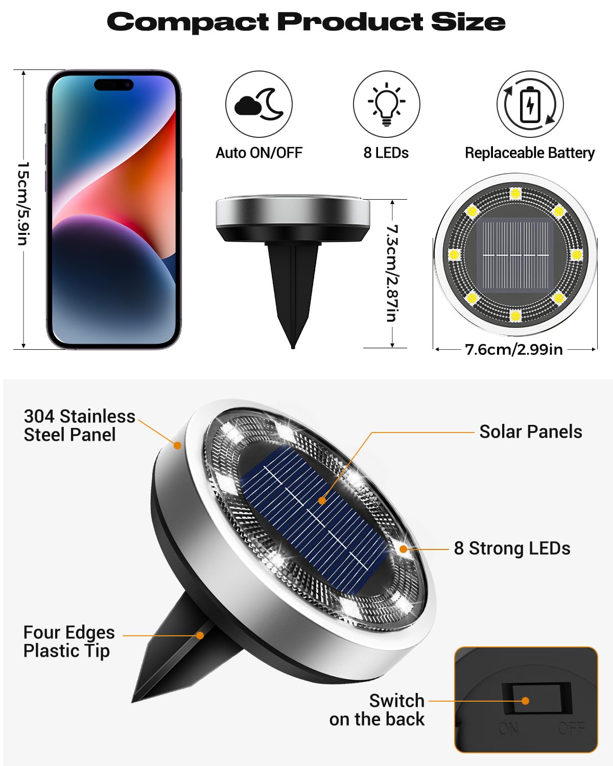 btfarm 16 Pack Solar Ground Lights Outdoor, 8 LED Solar Disc Lights IP65 Waterproof Flat Solar Light, Pathway Lights Solar Powered for Garden Lawn Patio Yard Path Landscape, Cool White