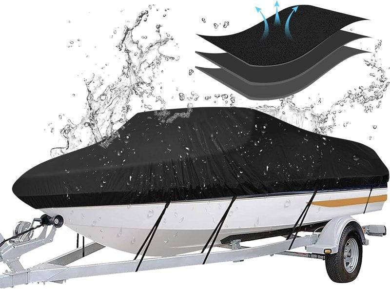Trailerable Boat Cover - Heavy Duty Waterproof Tarp for V-Hull & Fishing Boats | Fits 14'-16' Length, 68" Width
